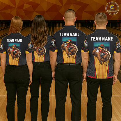 Funny Rooster Black & Red Bowling Polo Quarter-Zip Shirt For Men Custom Bowling Team Jersey NYN3750