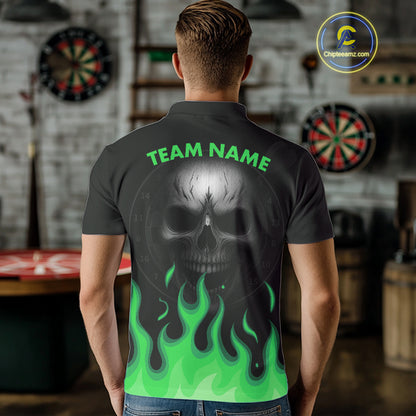 Custom Green Flames Skull Dartboard Polo Darts Shirt For Men Outfit Dart Team Jersey NYN0995