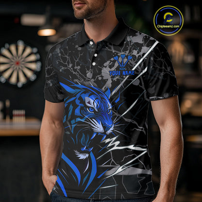 Men's Polo Dart Shirt Blue Fierce Tiger Dartboard Personalized Darts Jerseys Outfits NYN1016