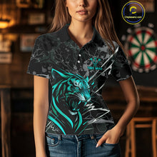 Load image into Gallery viewer, Women's Dart Polo Team Shirt Fierce Tiger Dartboard - Personalized Darts Team | Turquoise NYN1017