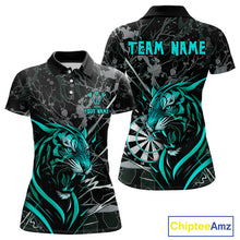 Load image into Gallery viewer, Women's Dart Polo Team Shirt Fierce Tiger Dartboard - Personalized Darts Team | Turquoise NYN1017