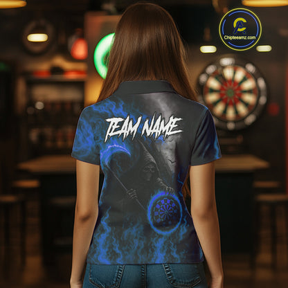 Custom Blue Flaming Dartboard Grim Reaper Dart Women Polo Shirt Dart Team Jerseys NYN1641