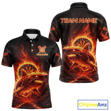 Load image into Gallery viewer, Red Flames Shark Cracked Dartboard Custom Men Darts Polo Shirt Fire Flame Dart Jerseys NYN1919