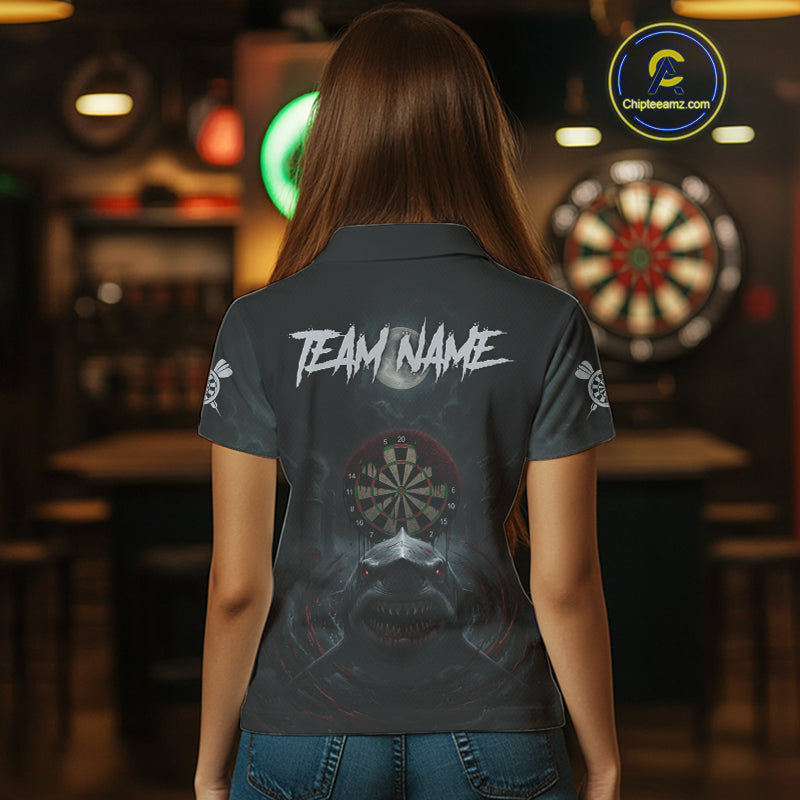 Black And Red Gothic Shark Dartboard Custom Women Darts Polo Shirt Shark Dart Jerseys NYN1921