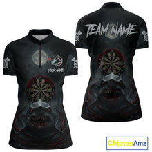 Load image into Gallery viewer, Black And Red Gothic Shark Dartboard Custom Women Darts Quarter-Zip Shirt Shark Dart Jerseys NYN1921