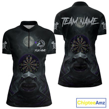 Load image into Gallery viewer, Black And Purple Gothic Shark Dartboard Custom Women Darts Quarter-Zip Shirt Shark Dart Jerseys NYN1923
