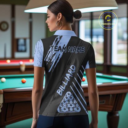 Light-Blue Grunge Billiard Ball Pool Men Polo & 1/4-Zip Shirt Custom 8 Ball Billiards Jerseys NYN2452