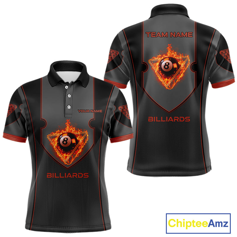 Fire Flame 8 Ball Pool Polo & 1/4-Zip Team Shirt For Men Custom Billiards Ball Apparel|Red NYN2456
