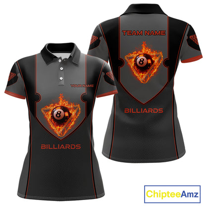 Fire Flame 8 Ball Pool Polo & 1/4-Zip Team Shirt For Women Custom Billiards Ball Apparel|Red NYN2456