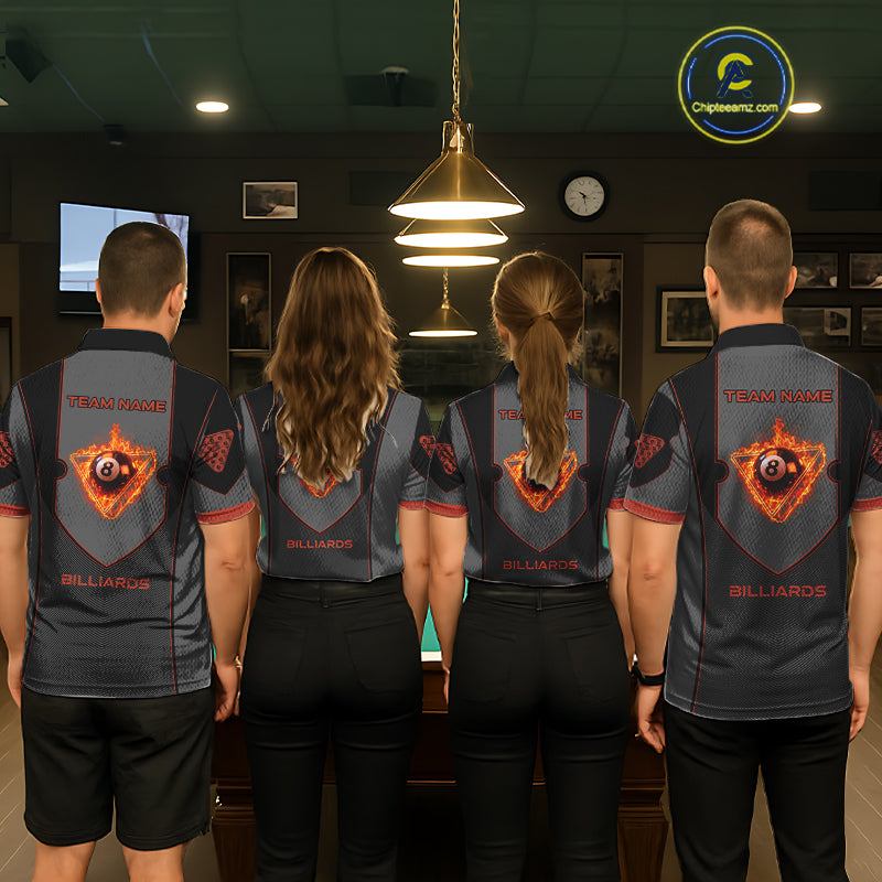 Fire Flame 8 Ball Pool Polo & 1/4-Zip Team Shirt For Women Custom Billiards Ball Apparel|Red NYN2456
