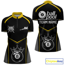 Load image into Gallery viewer, Black 8 Ball Crown Pool Women Polo &amp; 1/4-Zip Team Shirts Custom Billiards Ball &amp; Cue Attire|Yellow NYN2459