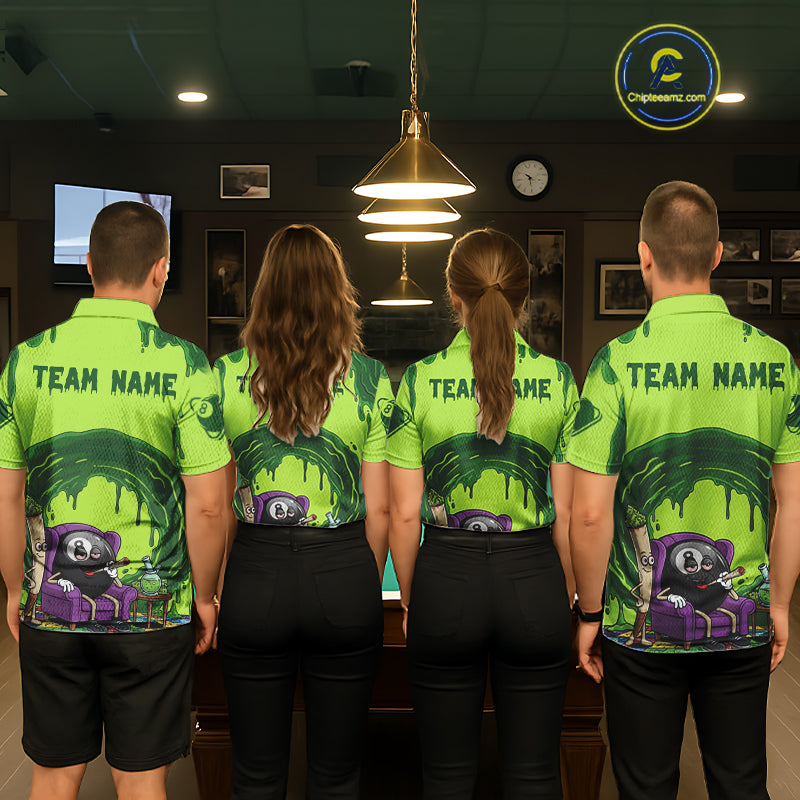 Green Dripping Funny Smoking 8 Ball Billiard Pool Shirt For Women Custom Billiard Team Jerseys NYN3047