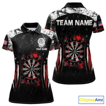 Load image into Gallery viewer, Black, White And Red Splatter Dartboard Women Dart Shirt Custom Grunge US Flag Dart Team Attire NYN3212