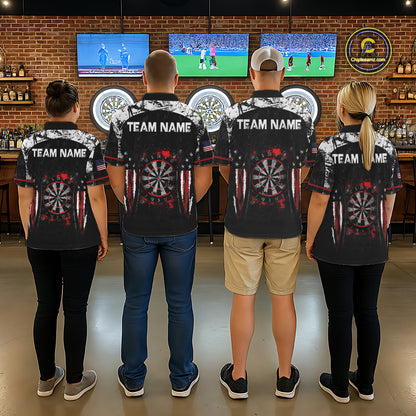 Black, White And Red Splatter Dartboard Women Dart Shirt Custom Grunge US Flag Dart Team Attire NYN3212