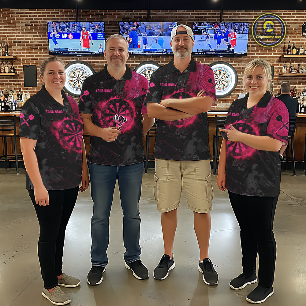 Black And Pink Smoking Dartboard Men Dart Polo 1/4-Zip Shirt Custom Grunge Dart Team Attire NYN3214