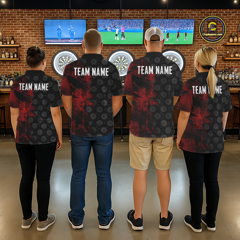Red Grunge Splatter Women Dart Shirt Personalized Dartboard & Arrow Pattern Dart Team Attire NYN3215