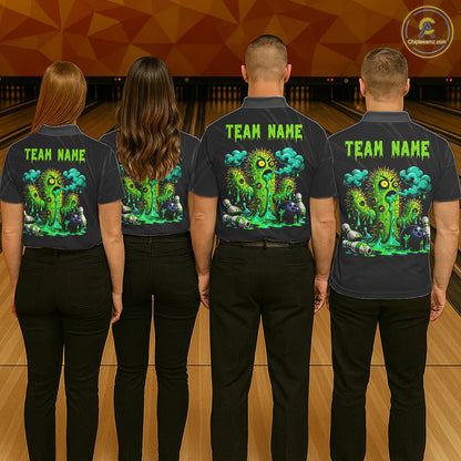 Bowling team wearing funny green cactus bowling shirts custom bowling team jerseys for league play