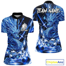Load image into Gallery viewer, Women's thunder lightning blue dragon bowling quarter zip shirt mockup custom bowling team jersey