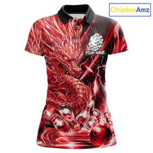 Load image into Gallery viewer, Women's thunder lightning red dragon bowling polo shirt mockup custom bowling team jersey