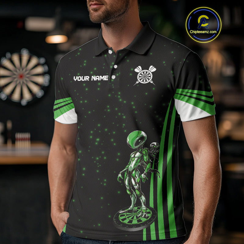 Custom Green Alien Dartboards Dart Polo Shirts For Men Outfits Alien Dart Team Jerseys NYN1024