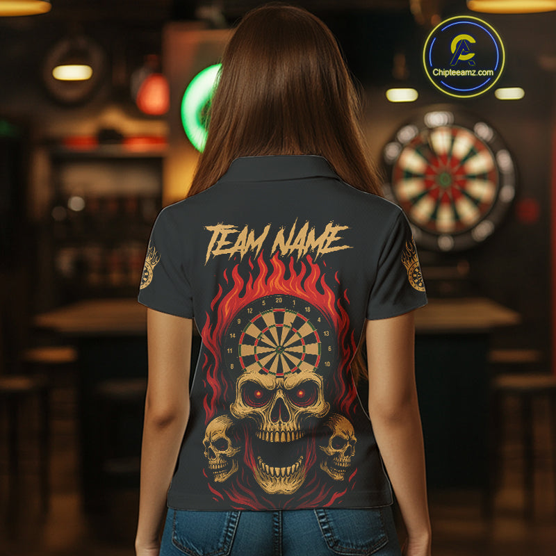 Custom Grunge Horror Skull Fire Flame Dartboard Dart Polo Jerseys For Women Dart Gifts NYN1648