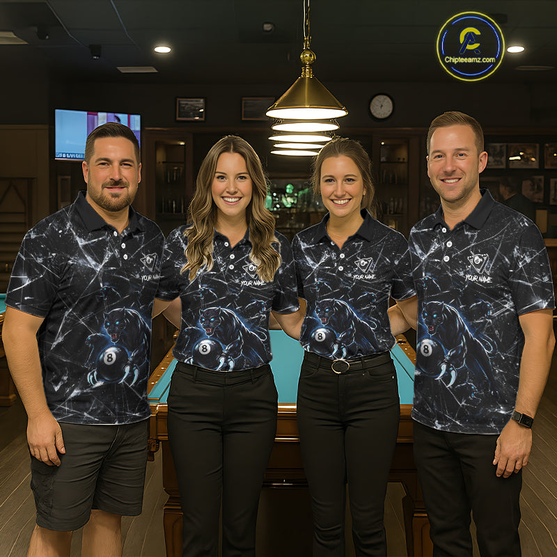 Multi-Panther Funny Glass Crack 8 Ball Pool Polo & 1/4-Zip Team Shirt For Women Custom Billiards Ball Apparel NYN2464