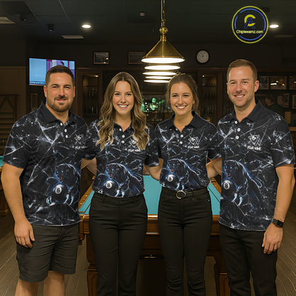 Multi-Panther Funny Glass Crack 8 Ball Pool Polo & 1/4-Zip Team Shirt For Women Custom Billiards Ball Apparel NYN2464