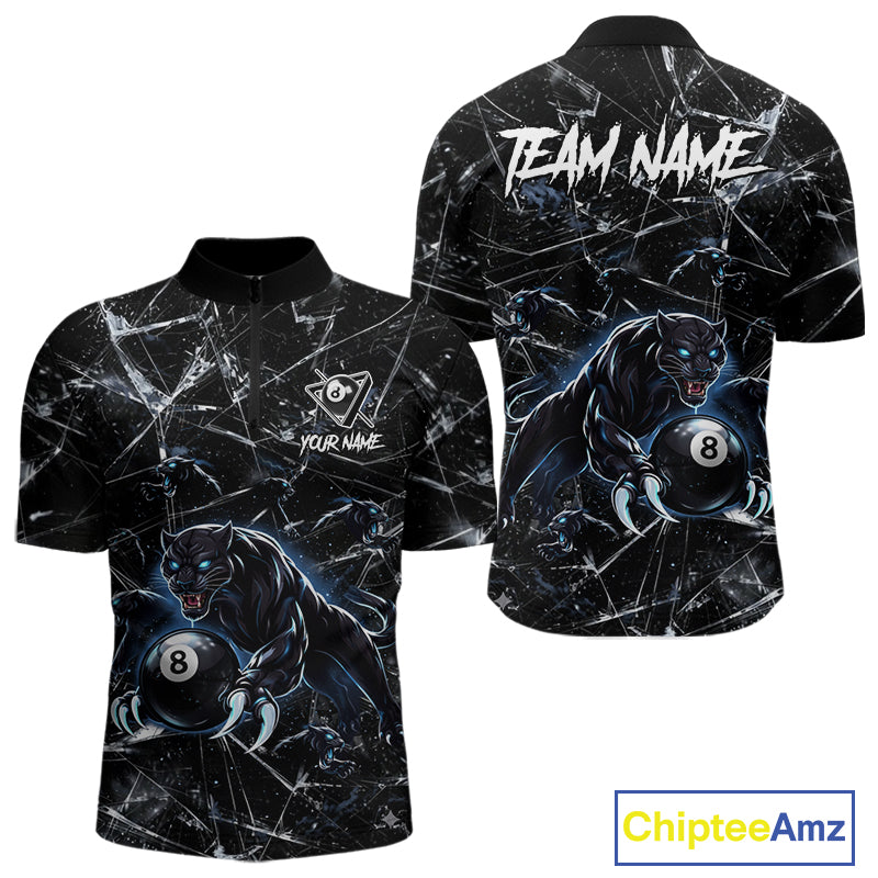Multi-Panther Funny Glass Crack 8 Ball Pool Polo & 1/4-Zip Team Shirt For Men Custom Billiards Ball Apparel NYN2464