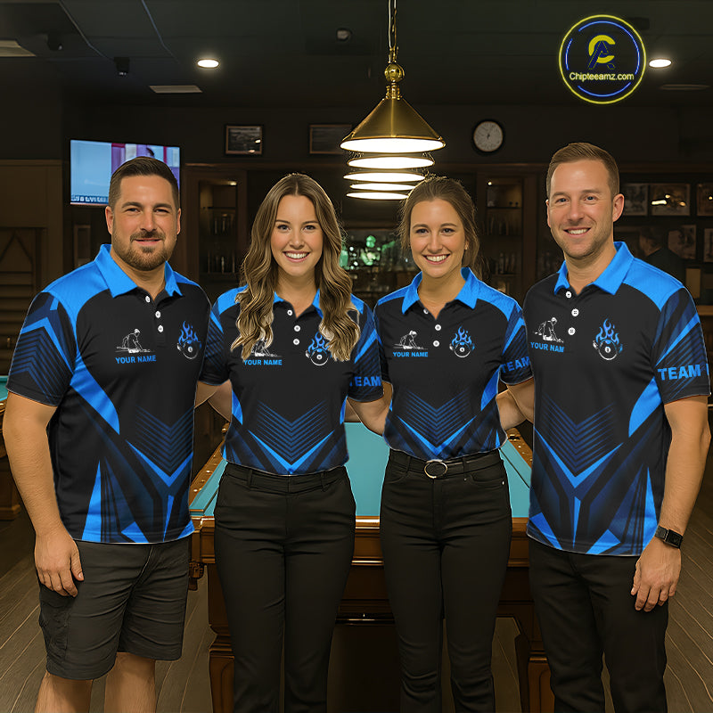 Blue Flaming 8 Ball Pool Polo & 1/4-Zip Team Shirt For Women Custom Billiards Ball Apparel NYN2465