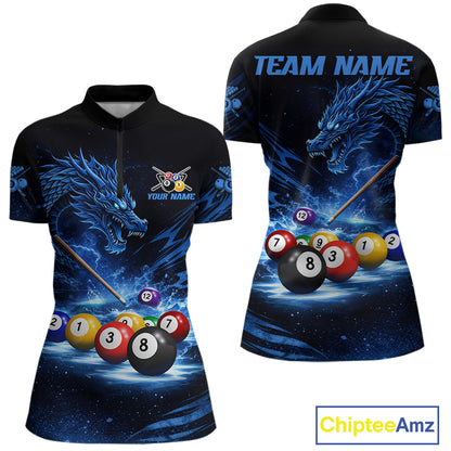 Blue Funny Dragon Thunder Ball Pool Billiard Team Shirt For Women Custom Billiards Ball Attire NYN2469