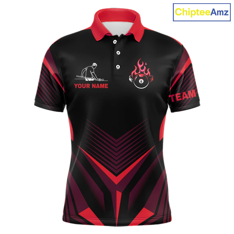 Red Flaming 8 Ball Pool Polo & 1/4-Zip Team Shirt For Men Custom Billiards Ball Apparel NYN2831