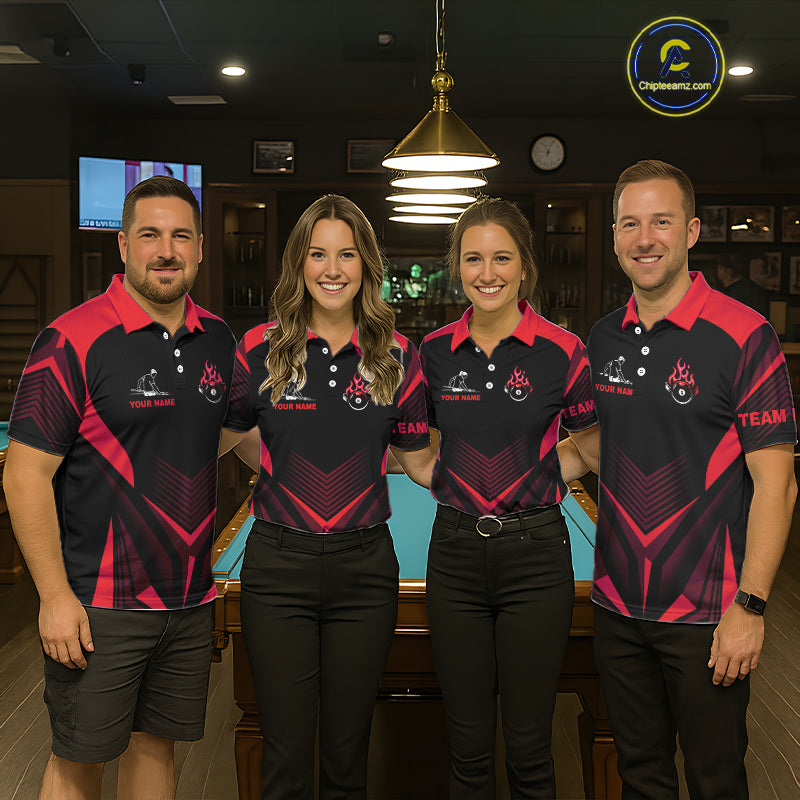 Red Flaming 8 Ball Pool Polo & 1/4-Zip Team Shirt For Men Custom Billiards Ball Apparel NYN2831