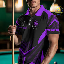 Load image into Gallery viewer, Purple Flaming 8 Ball Pool Polo &amp; 1/4-Zip Team Shirt For Men Custom Billiards Ball Apparel NYN2832
