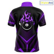 Load image into Gallery viewer, Purple Flaming 8 Ball Pool Polo &amp; 1/4-Zip Team Shirt For Men Custom Billiards Ball Apparel NYN2832