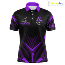 Load image into Gallery viewer, Purple Flaming 8 Ball Pool Polo &amp; 1/4-Zip Team Shirt For Men Custom Billiards Ball Apparel NYN2832