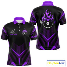 Load image into Gallery viewer, Purple Flaming 8 Ball Pool Polo &amp; 1/4-Zip Team Shirt For Men Custom Billiards Ball Apparel NYN2832