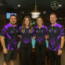 Load image into Gallery viewer, Purple Flaming 8 Ball Pool Polo &amp; 1/4-Zip Team Shirt For Men Custom Billiards Ball Apparel NYN2832