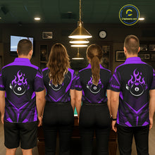 Load image into Gallery viewer, Purple Flaming 8 Ball Pool Polo &amp; 1/4-Zip Team Shirt For Men Custom Billiards Ball Apparel NYN2832