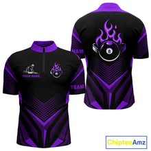 Load image into Gallery viewer, Purple Flaming 8 Ball Pool Polo &amp; 1/4-Zip Team Shirt For Men Custom Billiards Ball Apparel NYN2832