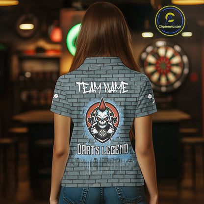 Brick Wall Skull Dartboard Women's Grunge Darts Shirt - Custom Dart Player Uniform NYN0519