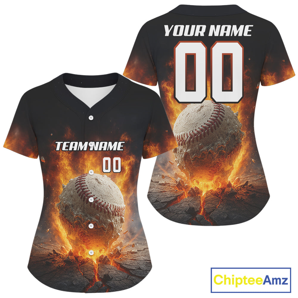 Custom Flaming Baseball Ball Jersey For Women Youth Baseball Team Shirts Personalized NYN1056