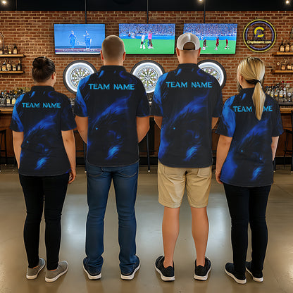 Personalized Black And Blue Flames Dragon Dart Polo Shirts For Women Dart Team Jerseys NYN2188
