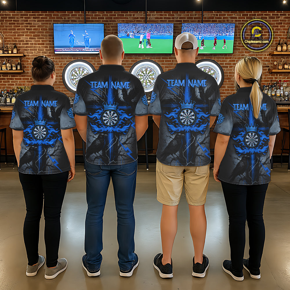 Personalized Raven Blue Flames Crown Darts Quarter-Zip  Shirts For Women Cross Dart Gothic Jerseys NYN2196