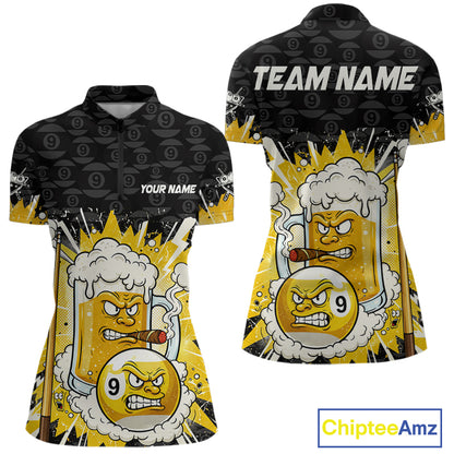 Funny Shamrock Pool 9 Ball & 8 Ball Women's Billiard Team Shirt Custom Patrick Day Billiard Attire NYN2473