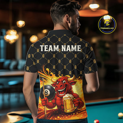 Beer & Funny Bull Play Pool 8 Ball Men Billiard Team Shirt Custom Billiard Polo & 1/4 Zip Attire NYN2475