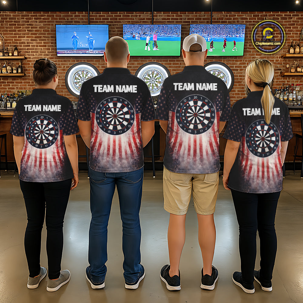 American Flag Grunge Dart Arrow Patriotic Dart 1/4-Zip Shirts For Men Custom Name For Dart Players NYN2685