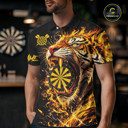 Yellow Horror Tiger Fire Flame Dartboard Custom Men Darts Polo League Shirts Dart Jerseys NYN2838