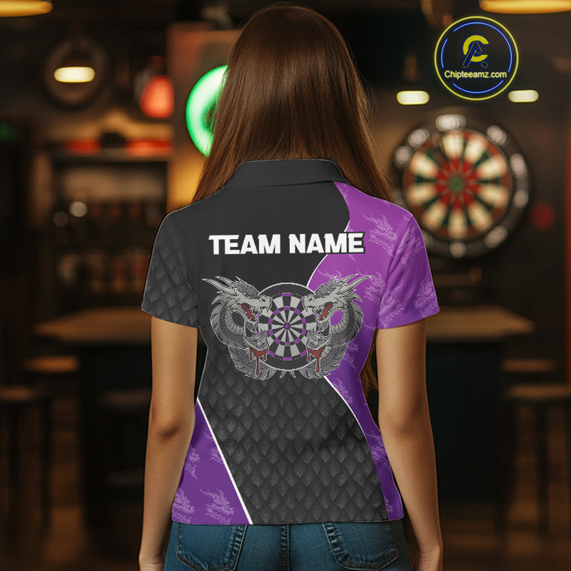 Grey Dragons Purple & Black Dartboard Darts Shirt For Women - Custom Darts Uniform NYN0533