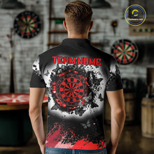 Load image into Gallery viewer, Man wearing white red black butterfly dart shirt custom dart uniform mockup
