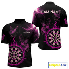 Load image into Gallery viewer, Custom Pink Smokes Butterfly Flame Dartboard Dart Men Quarter-Zip Jerseys Dart Team Shirt NYN1676